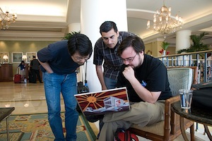 Matz, Yehuda Katz and Matt Aimonetti during RubyConf 2008