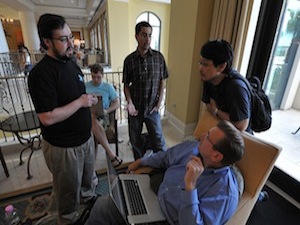 Yehuda Katz, Matt Aimonetti, Jim Freeze and Matz during RubyConf 2008 photo by Obie Fernandez